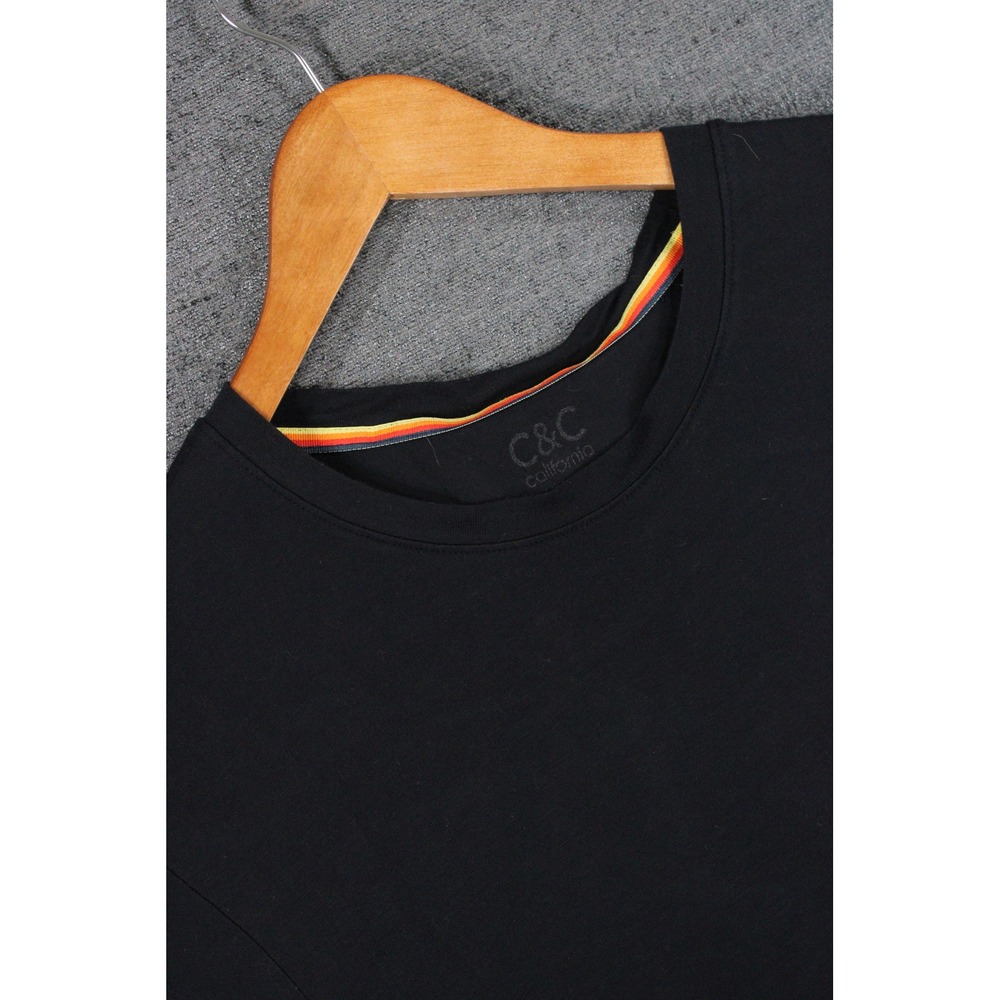 C&C California Lounge Mens Black Modal Blend Rainbow Trim T-Shirt Size L